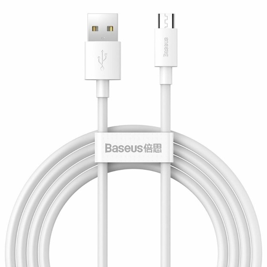 Baseus Simple Wisdom Data Cable Kit USB To Micro 2.1a 2pcs/set 1.5m White (TZCAMZJ-02) (BASTZCAMZJ-02)-BASTZCAMZJ-02