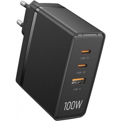 VENTION 3-Port USB (C+C+A) GaN Charger (100W/100W/30W) EU Black (FEGB0-EU) (VENFEGB0-EU)-VENFEGB0-EU