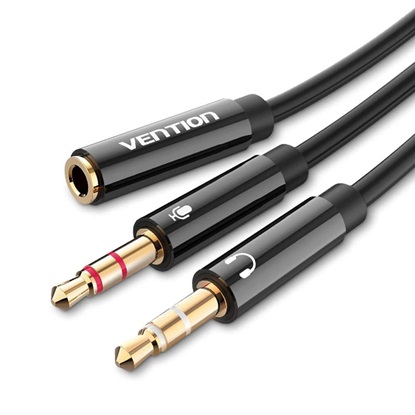 VENTION 2*3.5mm Male to 4Pole 3.5mm Female Audio Cable 0.3M Black ABS Type (BBTBY) (VENBBTBY)-VENBBTBY