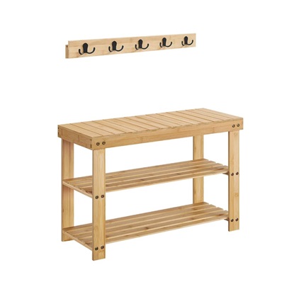 SONGMICS Coat Rack and Shoe Bench Natural Beige (LCR004N01) (SNGLCR004N01)-SNGLCR004N01