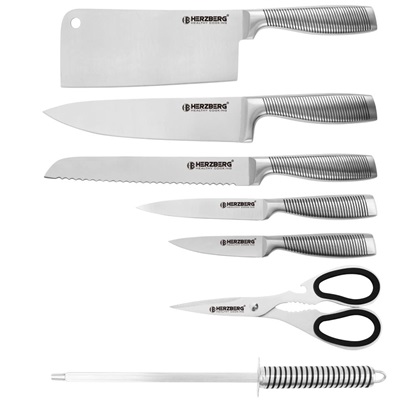 Herzberg 8 Pieces Knife Set + 360° Folding and Swivel Acrylic Stand (HGSKN8YEL) (HEZHGSKN8YEL)-HEZHGSKN8YEL