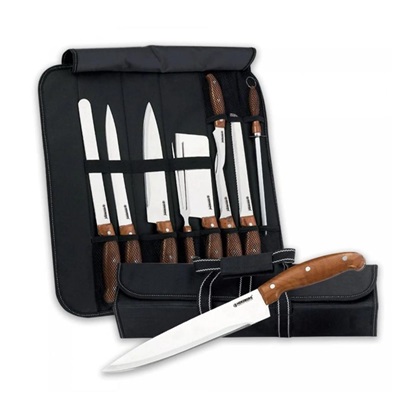 Herzberg 9 Pieces Knife Set with Roll-up Carry Bag (HG-K9W) (HEZHG-K9W)-HEZHG-K9W
