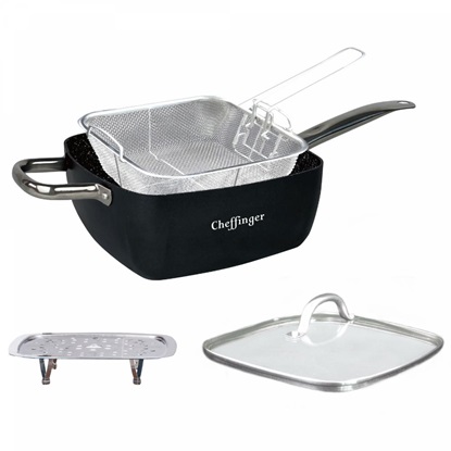 Cheffinger 4 Pieces Marble Coated Square Deep Frying Pan Set (CF-FA04) (CHFCF-FA04)-CHFCF-FA04