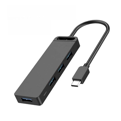VENTION Type-C to 4-Port USB 3.0 Hub with Power Supply Black 1M ABS Type (TGKBF) (VENTGKBF)-VENTGKBF