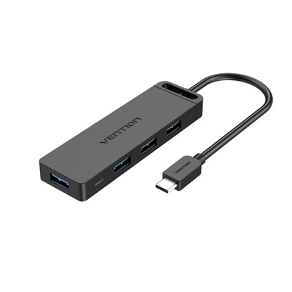 VENTION Type-C to 4-Port USB 3.0 Hub with Power Supply Black 0.15M ABS Type (TGKBB) (VENTGKBB)-VENTGKBB