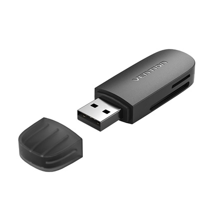 VENTION 2 in 1 USB 3.0 A Card Reader (SD+TF) Black Single Drive Letter (CLFB0) (VENCLFB0)-VENCLFB0