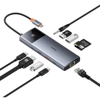 Baseus Hub 10in1  Metal Gleam II Series USB-C to 1xHDMI USB-A 10Gbps USB-C 2xUSB-A Ethernet RJ45 SD/TF card mini-jack 35mm USB-CPD (B00061800813-00) (BASB00061800813-00)-BASB00061800813-00