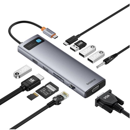 Baseus Hub 11in1  StarJoy Metal Glam Series USB-C to HDMI +VGA + 3 x USB 3.0 + USB 2.0+USB-C PD + RJ45 + SD/TF +35mm (B00030709811-00) (BASB00030709811-00)-BASB00030709811-00