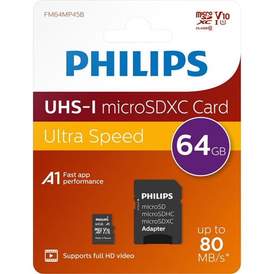 Philips 2-Pack microSDXC 64GB Class 10 U1 V10 A1 UHS-I με αντάπτορα (PHMSDA64GUHSIU1P2) (PHIPHMSDA64GUHSIU1P2)-PHIPHMSDA64GUHSIU1P2