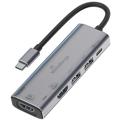 MediaRange USB Type-C 5 in-1 Multiport Adapter with 2xHDMI out Silver (MRCS511)-MRCS511