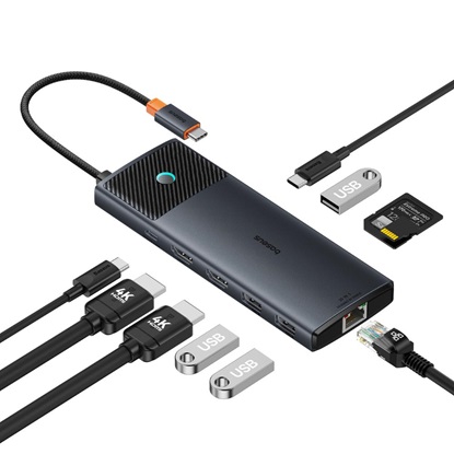 Baseus Docking Station 10σε1 USB-C σε 2xHDMI 3xUSB-A USB-C RJ45 SD/TF PD Μαύρο (B00061800123-00) (BASB00061800123-00)-BASB00061800123-00