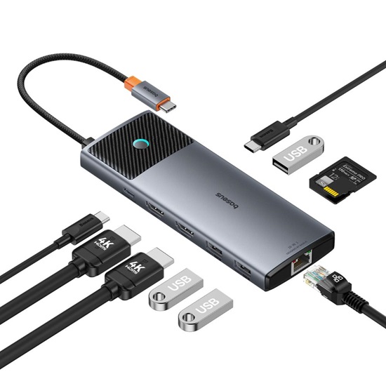 Baseus Docking Station 10σε1 2x HDMI USB-C 3xUSB-A+RJ45+SD/TF PD Γκρι (B00061800813-01) (BASB00061800813-01)-BASB00061800813-01