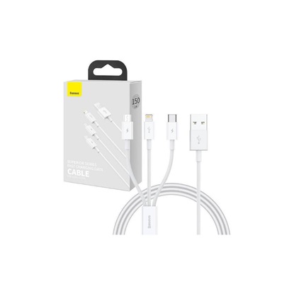 Baseus Καλώδιο 3σε1 USB σε USB-C/Lightning/MicroUSB Superior Data 3.5A 0.5m Λευκό (P10320105221-01) (BASP10320105221-01)-BASP10320105221-01