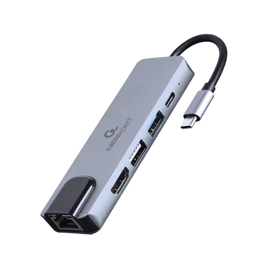 Gembird USB-C 5in1 Multiport Adapter, Pd, HDMI, USB 3.1, USB 2.0, Lan (A-CM-COMBO5-04) (GEMA-CM-COMBO5-04)-GEMA-CM-COMBO5-04