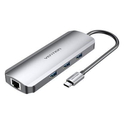 VENTION Type-C to HDMI/USB 3.0*3/RJ45/SD/TF/TRRS 3.5mm/PD 100W Docking Station 0.15M Gray Aluminum Alloy Type (TOLHB) (VENTOLHB)-VENTOLHB