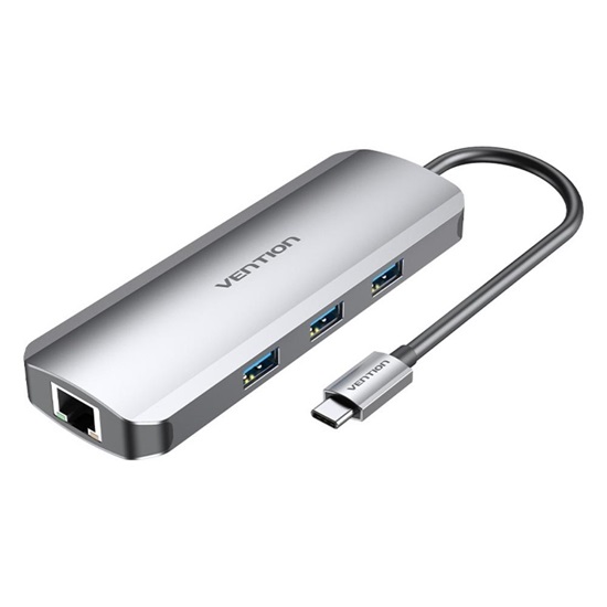 VENTION Type-C to HDMI/USB 3.0*3/RJ45/SD/TF/TRRS 3.5mm/PD 100W Docking Station 0.15M Gray Aluminum Alloy Type (TOLHB) (VENTOLHB)-VENTOLHB