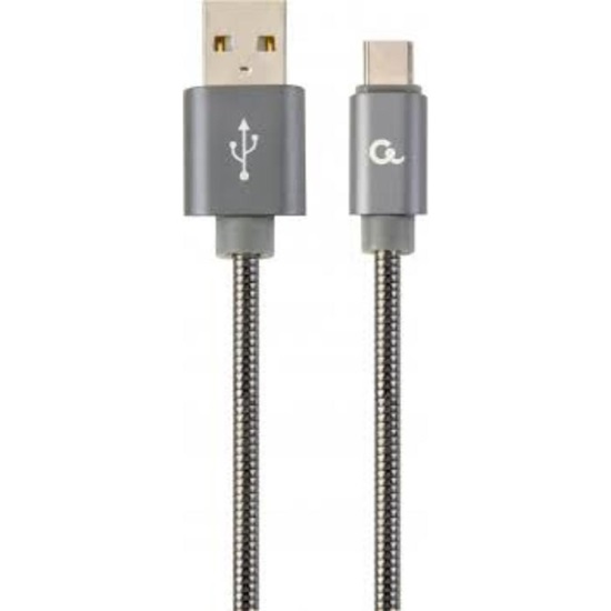 Gembird Cc- USB2s-amcm-2m-bg USB-C 2.0 Cable (Am/cm) Metal Plugs, Spiral Braid, 2m, Metallic Gray (CC-USB2S-AMCM-2M-BG) (GEMCC-USB2S-AMCM-2M-BG)-GEMCC-USB2S-AMCM-2M-BG