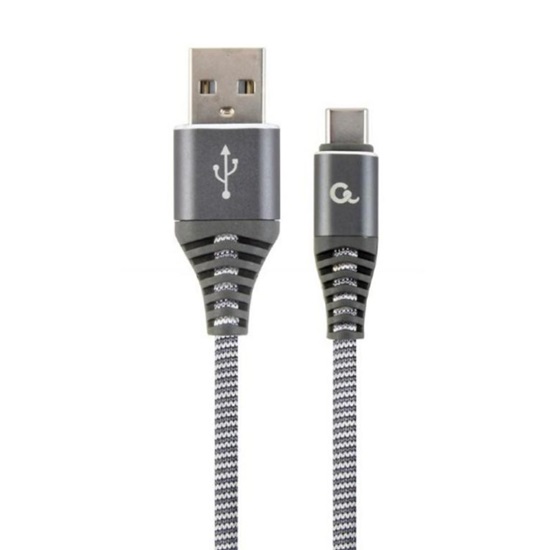 Gembird Cc- USB2b-amcm-2m-wb2 Premium USB-C 2.0 Cable (Am/cm) Metal Plugs, Braid, 2m, Gray/white (CC-USB2B-AMCM-2M-WB2) (GEMCC-USB2B-AMCM-2M-WB2)-GEMCC-USB2B-AMCM-2M-WB2