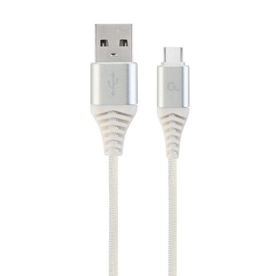 Gembird Cc- USB2b-amcm-2m-bw2 Premium USB-C 2.0 Cable (Am/cm) Metal Plugs, Braid, 2m, Silver/white (CC-USB2B-AMCM-2M-BW2) (GEMCC-USB2B-AMCM-2M-BW2)-GEMCC-USB2B-AMCM-2M-BW2