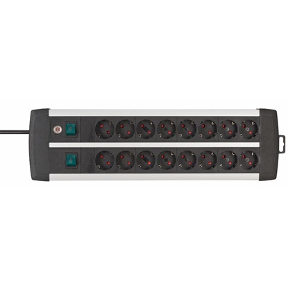 Brennenstuhl Premium-Alu-Line Technics extension lead 16-way Duo black 3m H05VV-F 3G1.5 with every 8 sockets switched (1391000916) (BNN1391000916)-BNN1391000916
