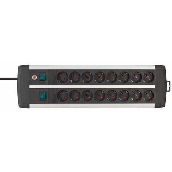 Brennenstuhl Premium-Alu-Line Technics extension lead 16-way Duo black 3m H05VV-F 3G1.5 with every 8 sockets switched (1391000916) (BNN1391000916)-BNN1391000916