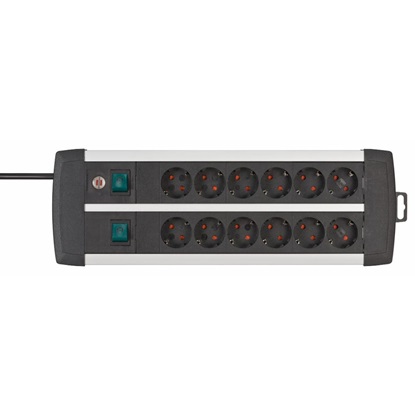 Brennenstuhl Premium-Alu-Line Technics extension lead 12-way Duo black 3m H05VV-F 3G1.5 with every 6 sockets switched (1391000912) (BNN1391000912)-BNN1391000912