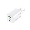 MediaRange 65W GaN Fast Charging Adapter (EU-Plug), 2x USB-C and 1x USB-A, USB-C® Power Delivery and Quick Charge enabled, White (MRMA116-2-MRMA116-2