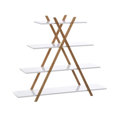 Bakaji Βιβλιοθήκη Μοντέρνου Σχεδιασμού Ράφι 4 Επιπέδων Ξύλο MDF και Μπαμπού Σπίτι Γραφείο Λευκό (2834489) (BAK2834489)-BAK2834489