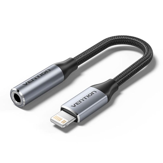 Vention Cotton Braided Lightning Male to 3.5MM Earphone Jack Adapter Aluminum Alloy Type (BMBHA) (VENBMBHA)-VENBMBHA