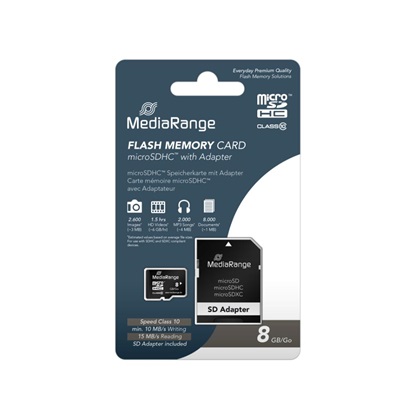 MediaRange Micro SDHC Class 10 With SD Adaptor 8 GB (High Capacity) (MR957)-MR957