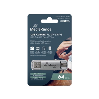 MediaRange USB 3.1 Combo Flash Drive with USB Type-C™ plug, 64GB (MR937)-MR937