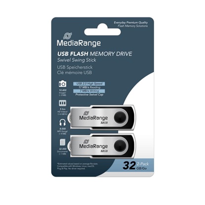 MediaRange USB flash drives, 32GB, Pack 2 (MR911-2)-MR911-2