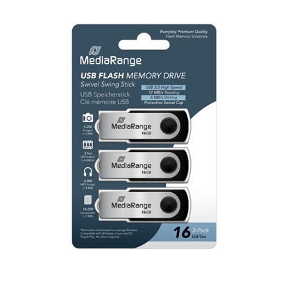 MediaRange USB flash drives, 16GB, Pack 3 (MR910-3)-MR910-3