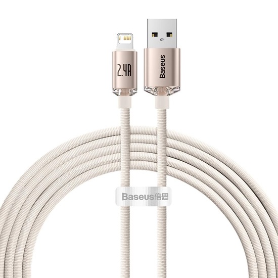 Baseus Kabel USB do iP Crystal Shine, 2.4A, 2m różowy (CAJY001204) (BASCAJY001204)-BASCAJY001204