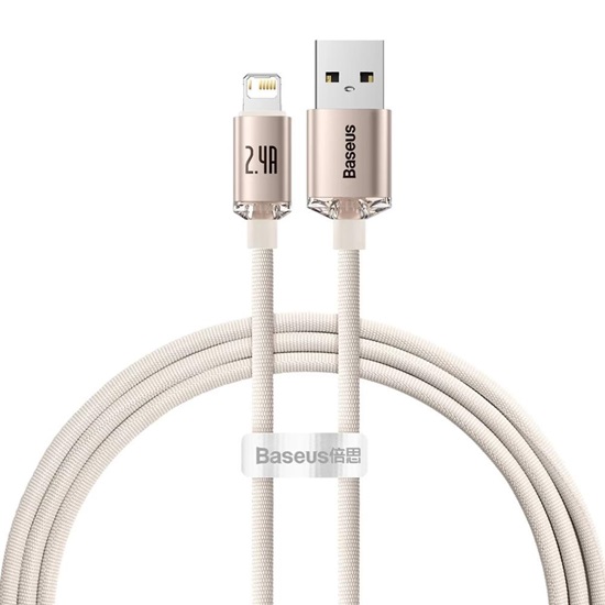 Baseus Kabel USB do iP Crystal Shine, 2.4A, 1.2m różowy (CAJY001104) (BASCAJY001104)-BASCAJY001104