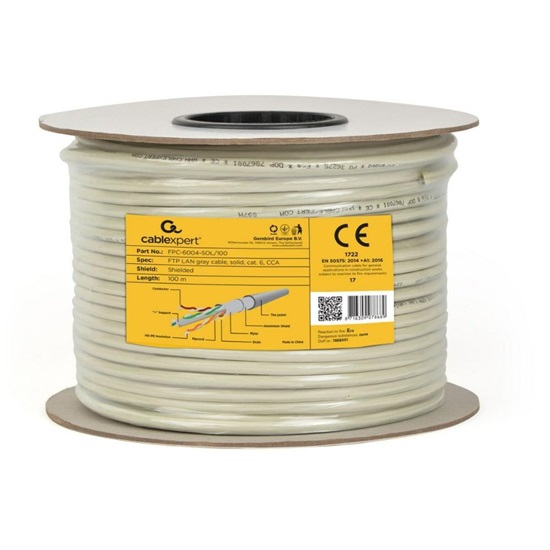 Gembird FTP CAT 6 Cable Wire 100m Gray (FPC-6004-SOL/100) (GEMFPC-6004-SOL-100)-GEMFPC-6004-SOL-100