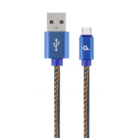 Gembird USB Type-C Cable (Metal Connectors Nylon Braid In Denim - Jeans) 1m (CC-USB2J-AMCM-1M-BL) (GEMCC-USB2J-AMCM-1M-BL)-GEMCC-USB2J-AMCM-1M-BL