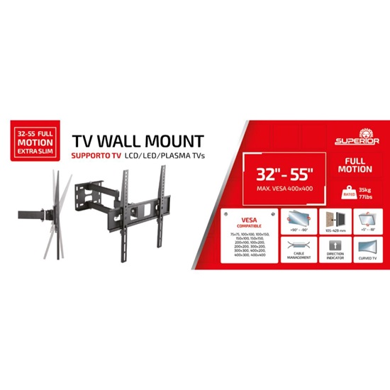 Superior Επιτοίχια Βάση Τηλεόρασης Full Motion Extra Slim 32"-55" (SUPSTV003) (SPRSUPSTV003)-SPRSUPSTV003