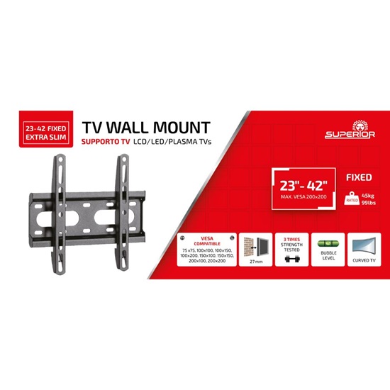 Superior Επιτοίχια Βάση Τηλεόρασης Fixed Extra Slim 23"-42" (SUPSTV001) (SPRSUPSTV001)-SPRSUPSTV001