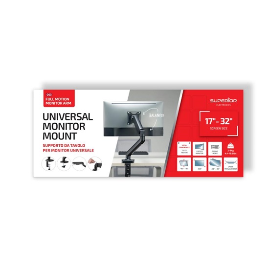 Superior Επιτραπέζια Βάση Οθόνης Pro 17"-32" με Πλήρως Ρυθμιζόμενο Βραχίονα (SUPSPC003) (SPRSUPSPC003)-SPRSUPSPC003