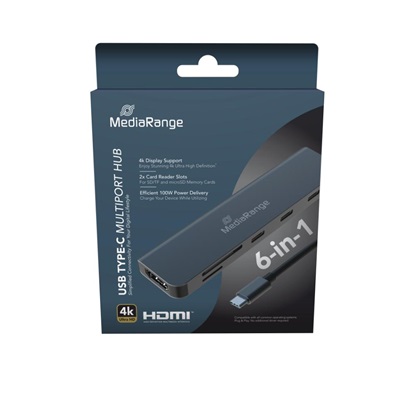 MediaRange USB Type-C® 6-in-1 multiport adapter, silver (MRCS519)-MRCS519