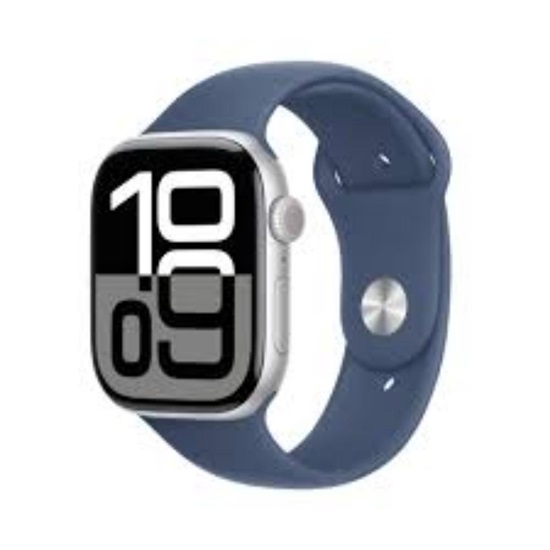 Apple Watch Series 10 GPS 46mm Silver Aluminium Case with Denim Sport Band - S/M (APPMWWL3QFA)-APPMWWL3QFA