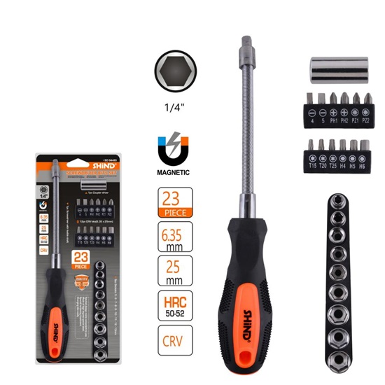 Shind Σετ Ευκαμπτο Κατσαβιδι Με Μυτες & Καρυδακια 23τεμ. (SHI-94485) (SHI94485)-SHI94485