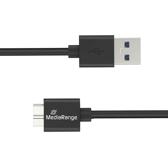 MediaRange USB-A to Micro-B USB 3.0 Charge and Sync Cable, USB 3.0, 5 Gbps, 5W max., 50cm, Black (MRCS239)-MRCS239
