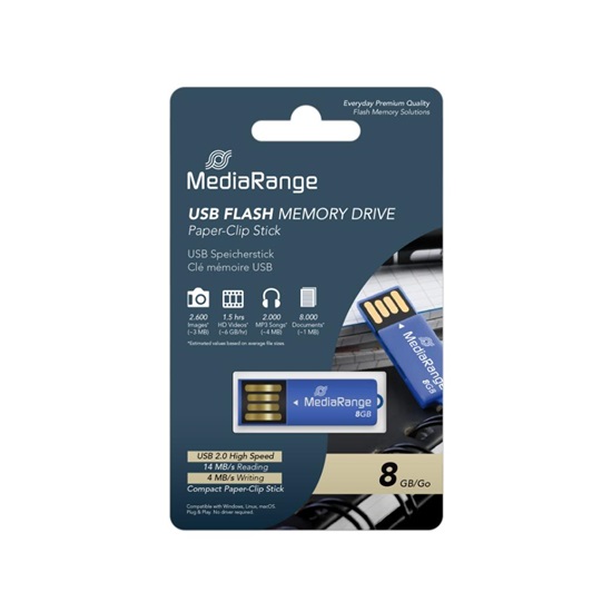 MediaRange USB 2.0 Nano Flash Drive Paper-clip stick 8GB (Blue) (MR975)-MR975