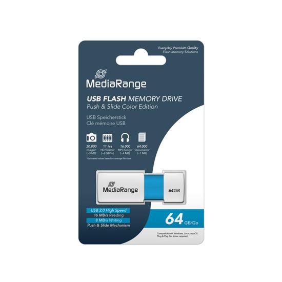 MediaRange USB 2.0  flash drive, color edition, light blue, 64GB (MR974)-MR974