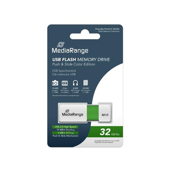 MediaRange USB 2.0 Flash Drive Color Edition 32GB (Green) (MR973)-MR973
