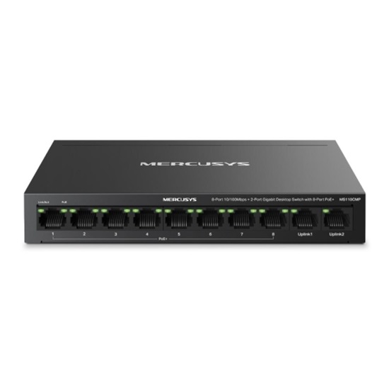 Mercusys 8-Port 10/100 Mbps + 2-Port Gigabit Desktop Switch with 8-Port PoE+ (MS110CMP) (MERMS110CMP)-MERMS110CMP