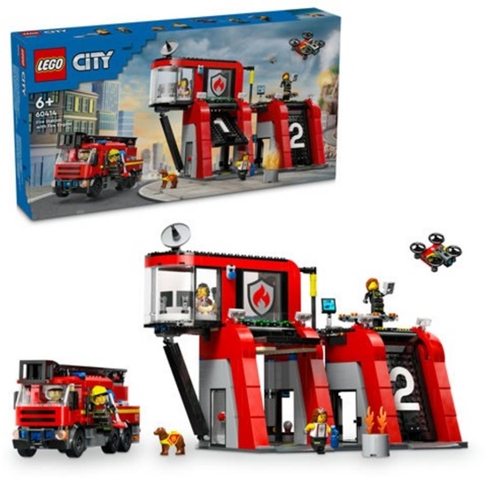 Lego City Fire Station With Turntable Ladder Vehicle (60414) (LGO60414)-LGO60414