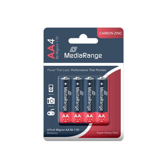MediaRange Super Heavy Duty Carbon-Zinc Mignon AA|R6|1.5V Pack 4  (MRBAT144)-MRBAT144